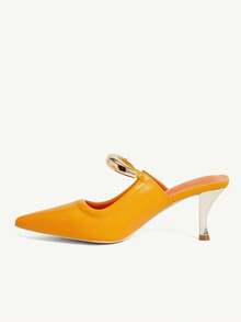 CUCCOO CHICEST Women's Elegant Gold Crescent Moon Decor Pointed Toe Stiletto Heel Pumps, Suitable For Work, Formal Occasions, Office Outfit, Mule Shoes, White PU Spring Break Easter For Christmas - Ginger - View 6