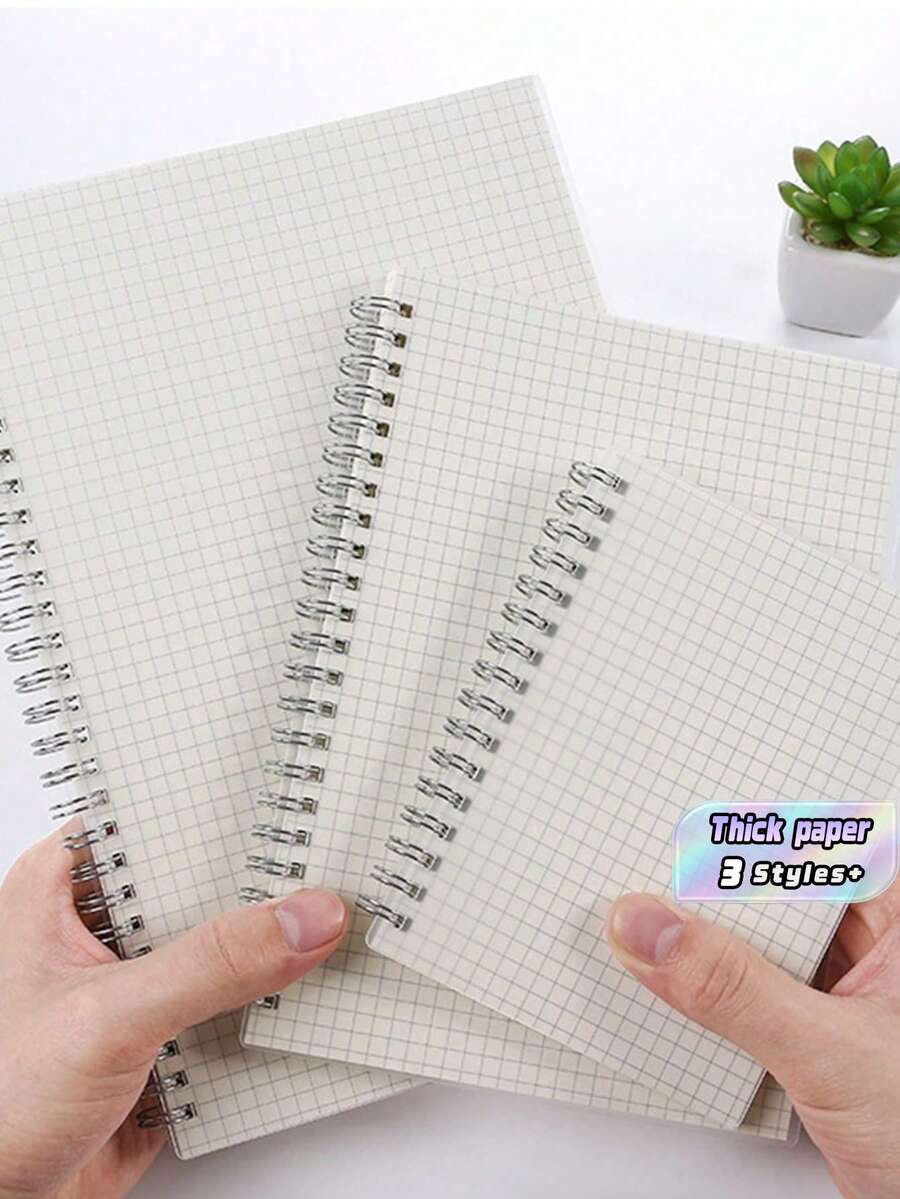 SHEIN 1 cuốn sổ tay kẻ ô lò xo, quay lại trường học, 80 tờ - Đen và trắng - Xem 1