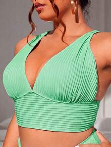 Swim Lushoire Top de bikini de unicolor para vacaciones de verano para mujer de talla grande - verde menta - Ver 5