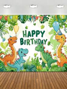 1PC Backdrop With Vibrant Dinosaur-Themed Design, Colorful Balloons, And Friendly Dinosaur Figures, Featuring Birthday Greetings Text-Ideal For Teen Birthday Parties And Family Gatherings. - 1pc - View 9