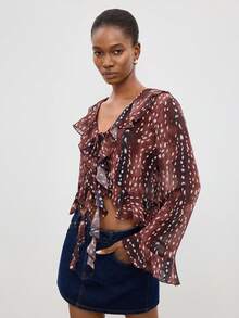 Maija Camisa casual versátil de uso diario con volantes en el bajo para mujer - Café integral - Ver 7