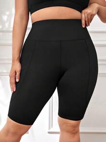 Slayform Slayform Plus Wideband Waist Biker Shorts With Phone Pocket Sports - Black - View 3