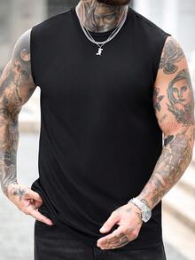 Manfinity CasualCool 男士休闲针织纹理背心 - 黑色 - 查看 5