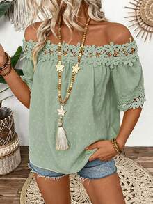EMERY ROSE Textured Fabric Ruffle Detail Off Shoulder Blouse - Green - View 8