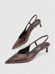 CUCCOO BIZCHIC 女士巧克力棕色优雅尖头小猫跟凉鞋，通勤时尚单品 - 摩卡棕 - 查看 5
