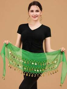 1pc Belly Dancer Hip Scarf, Sweet Belly Dance Skirt Wrapped With Coins, Egyptian Style Belly Dance Costume Hip Scarf Belt, Women Chiffon Belly Dance Scarf, Suitable For Yoga, Zumba, Belly Dance Costume Hip Scarf, Sequin Mini Skirt For Party - Multicolor - View 17