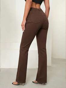 Selenza Women's Pleated Slim Fit Versatile Pocket Flare Leg Jeans, Fashionable - Coffee Brown - View 8