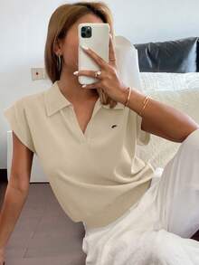 Livesso Suéter polo de punto ajustado de unicolor para mujer, casual para ir y venir, primavera/verano - Amarillo - Ver 5