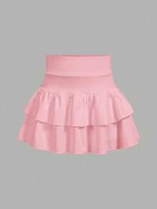 Tween Girls 2 Packs Knitted Solid Color Cute Ruffle Layered Built-In Shorts Mini Skirt, Y2K Fashion, Back To School - Multicolor - View 8