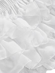Kawaii Spring/Summer Women's Sweet Solid Color Layered Ruffle Hem Shorts, Summer - White - View 5