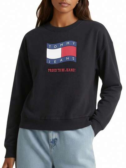 Tommy Hilfiger Wavy Flag Women's Sweatshirts Black