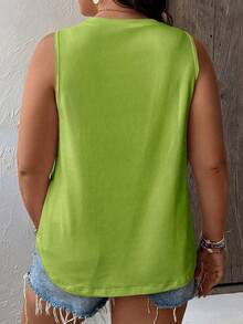 Calvaya Plus Size Women V-Neck Casual Traditional Solid Color Versatile Daily Wear Top Bussines Hiking Lime Green Summer - Green - View 2