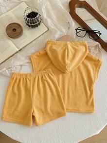 Baby Boy Hooded Applique Casual T-Shirt And Shorts Set - Yellow - View 2