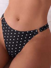 SHEIN Swim Mod Bộ bikini chấm bi trắng trên nền đen thời trang, gợi cảm và tôn dáng cho mùa Xuân/Hè 2026, hoàn hảo cho kỳ nghỉ biển. - Đen và trắng - Xem 4