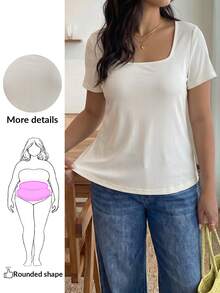 Enliva Bộ 2 áo thun cổ vuông tay ngắn đơn giản gợi cảm dành cho nữ, thích hợp mặc mùa hè Áo thun gân tay ngắn Áo thun cổ vuông Áo thun cơ bản cho nữ Áo thun nữ - Đen và trắng - Xem 1