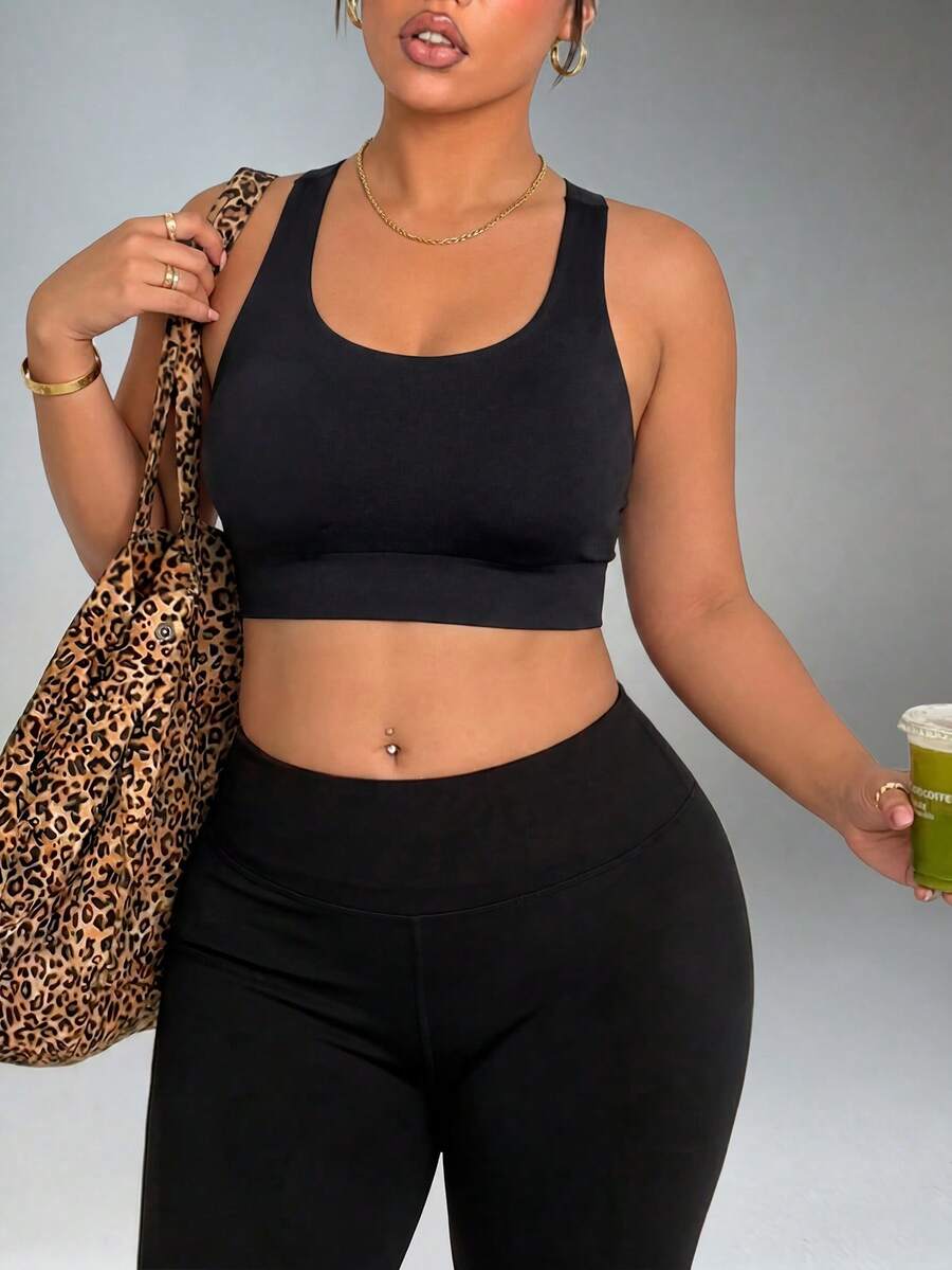 Dewbera Bras thể thao Plus Size Lộ Lưng Hội Chữ thập Cắt ra màu trơn - màu đen - Xem 1