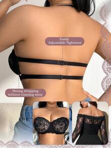 DesireSculpt Plus Size Black Lace Wireless Sexy Bralette, Halter Neck Backless 1pc - Black - View 2