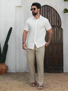 VENTUSAIL Men's White Summer Casual Short Sleeve Shirt,Loose Fit Textured Button Up,Suitable For Vacation Holiday,Daily Wear,Old Money Style Gift For Boyfriend - White - View 6
