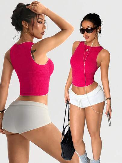SHEIN Core Rhythm 1pc Seamless Women Sports T-Shirt & Tank Top, Solid Color, Sleeveless, Soft & Fitted, Suitable For Running, Fitness, Workout, Yoga
