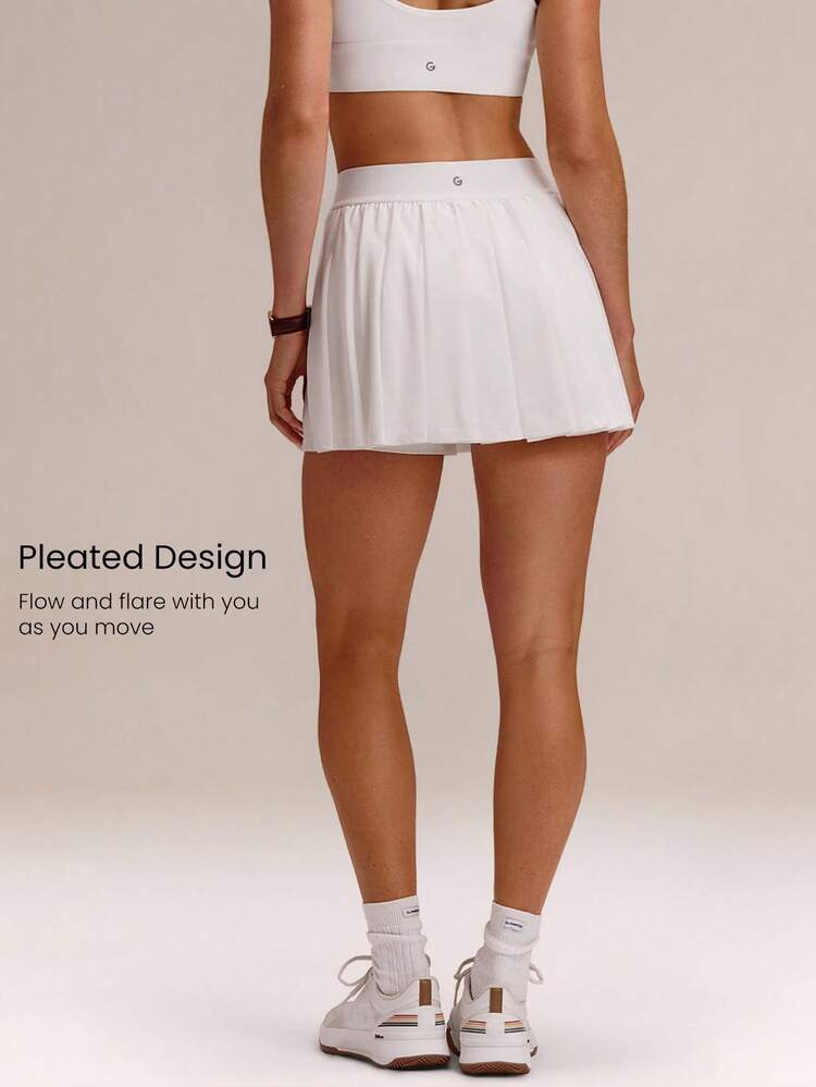 VitalSwift CourtFlow Quick-Dry Sweat-Wicking UPF50+ Sunburst Pleated Mini Tennis Skirt With Built-In Shorts Side Pockets Tennis Ball Mesh Pocket Summer Golf Tennis Daily Casual Wear