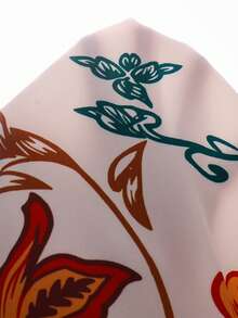 SHEIN 1件装女童春夏休闲度假梭织花卉数码印花无袖连体裤，带可拆卸蝴蝶结装饰，日常宽松直筒连体裤 - 橘色 - 查看 8