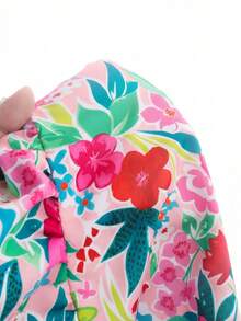 Elladie kids Vestido elegante con estampado floral rosa para niñas, estilo hada de verano, manga volada, espalda abierta con lazo, cintura con lazo, a juego para vacaciones familiares, vestido de viaje de vacaciones - Rosa - Ver 6