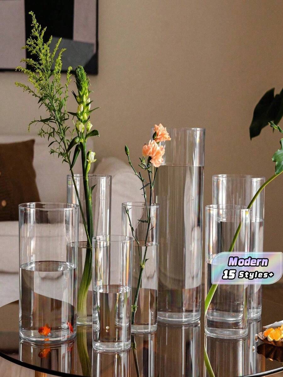 Acrylic Transparent Cylinder Vase Set, Tall Floor Vases Unbreakable Plastic Vases, Suitable For Living Room, Desk, Wedding Centerpiece Flower Bouquet Decoration In Different Sizes - Clear - View 1
