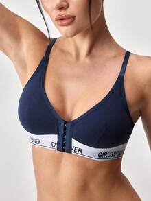 Loungeista 1pc Women Front Closure Sports Bra - Navy Blue - View 4