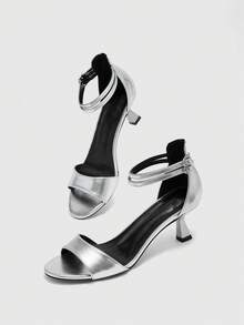 CUCCOO BIZCHIC Women Shoes Spring And Summer New Round Toe PU Surface. Ankle Strap Double-Breasted Buckle With Head Heel Sandals. Romantic Elegance Temperament Simple Sexy High Heel Paint Heel Dress Shoes Valentine's Day. Dating Party, Fashionable And Sexy/Club-Worn, Suitable For Christmas. Spring And Summer Four Seasons Workplace Festival Street Popular Classic Sandals Elegance Temperament Women's Shoes Thick Heels. Bad Girl Night Out Pumps Summer Shoes - Silver - View 10