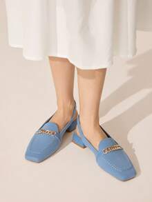 CUCCOO BASICS Sandalias planas con decoración de cadena de moda para mujer CUCCOO - Azul cielo 1 - Ver 8