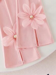 Elladie kids Set di top senza maniche con orlo asimmetrico e pantaloni a zampa per ragazze, design estivo nuovo, decorazione fiocco, fresco e alla moda, colore albicocca - Rosa - Visualizzare 8