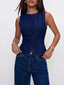 Avantive Áo denim không tay dáng rộng dành cho nữ, thích hợp cho mùa hè. - Rửa tối - Xem 8