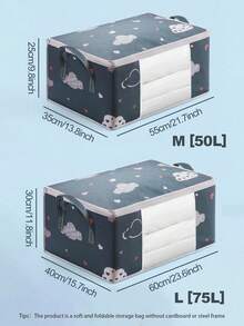1pc Household Quilt Storage Bag, Clothes Storage Box, Dust-Proof Cartoon Graphic Closet Storage Bag,Quilt Storage Bags With Handle,Multi-Functional Dustproof Clothing Sorting Box For Home,Household( Navy) Decorations Autumn Decor Festival Decor - Blue - View 9
