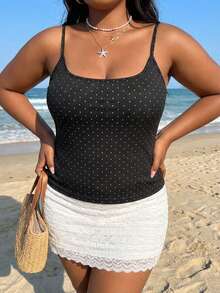 Dazy Plus Débardeur et camisole femme grande taille noir à pois, style blogueuse sexy, décontracté et polyvalent, pour vacances printemps/été - Noir - Voir 5