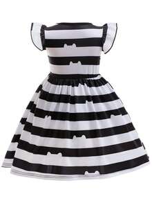 MINKOJA Sommer Mädchen Katzenohren Streifen Kostüme für Kinder Halloween Karneval Cosplay Kleid mit Haarband Outfit Kinder Fancy Geburtstags Party Verkleidung 4-8 Jahre - Schwarz - Übersicht 4