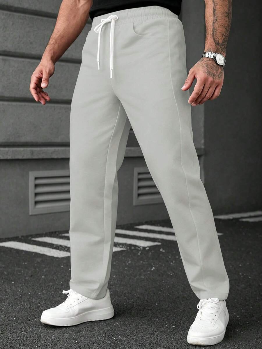 SLATEMANN Men's Black Drawstring Pants,Comfortable Light Grey Summer Casual City Break Design,Suitable For Dates,Weddings,Photography,Y2K Versatile Essential - Grey - View 1