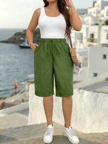 EMERY ROSE Pantalones cortos casuales de unicolor talla grande - Verde - Ver 1