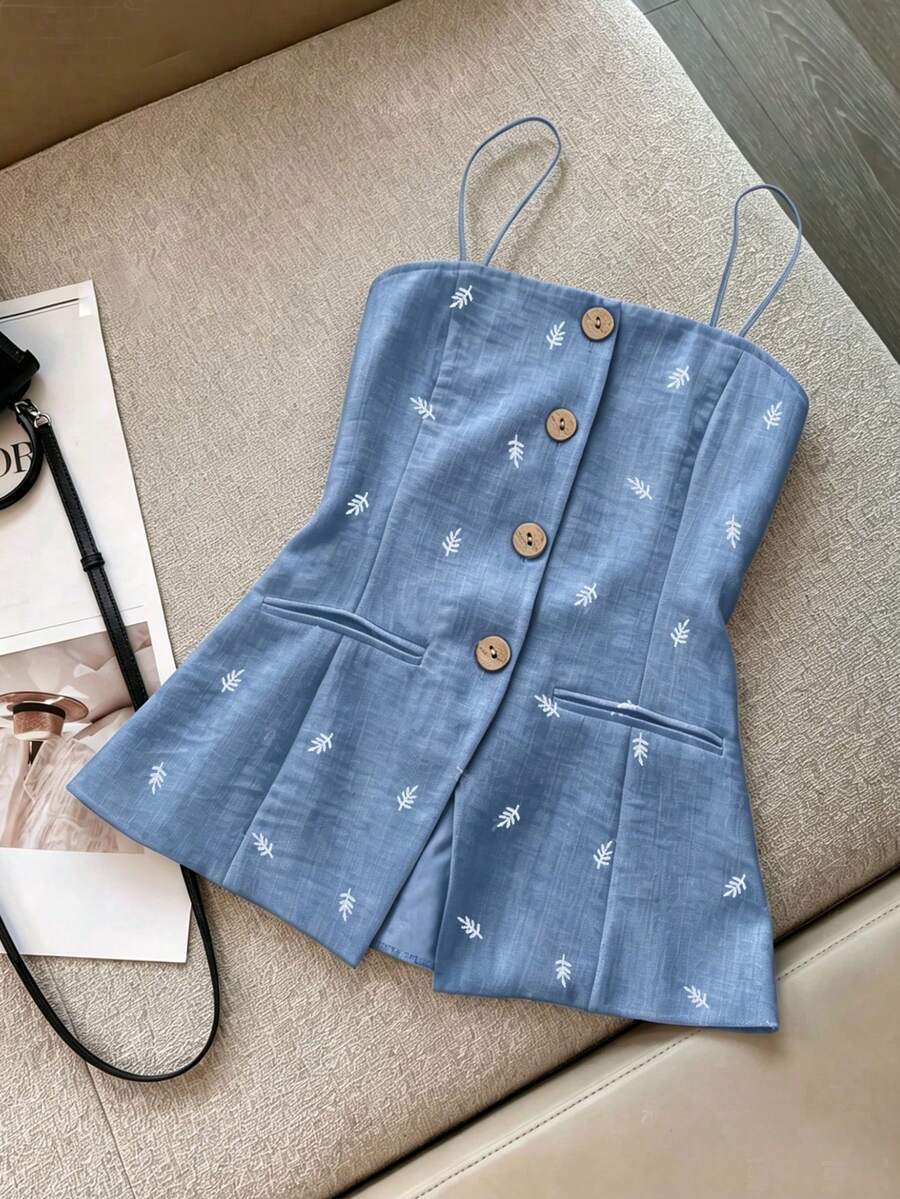 Franclia New Arrival Sleeveless Slim Fit Top For Women, Spring/Summer - Blue - View 1