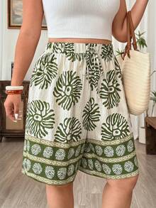Weeklong Plus Size Women's Casual Loose Straight Leg Printed Shorts - Multicolor - View 6