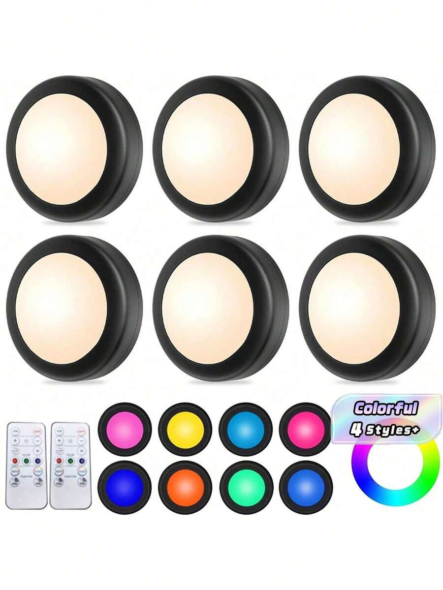 LED Puck Night Lights With Remote,16 Color LED Light Round Timer Dimmable Cabinet Light Puck Lamp For Stairs Home Decor - Multicolor - View 1