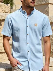 Manfinity Homme Men's Short Sleeve Single-Breasted Casual Commuter Shirt - Blue - View 5