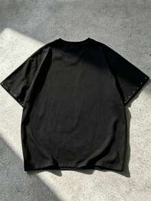ROMWE MEN 2026 New Water Print Rhinestone T-Shirt, Men's Graphic Print Short Sleeve Crew Neck Tee - Black - View 2