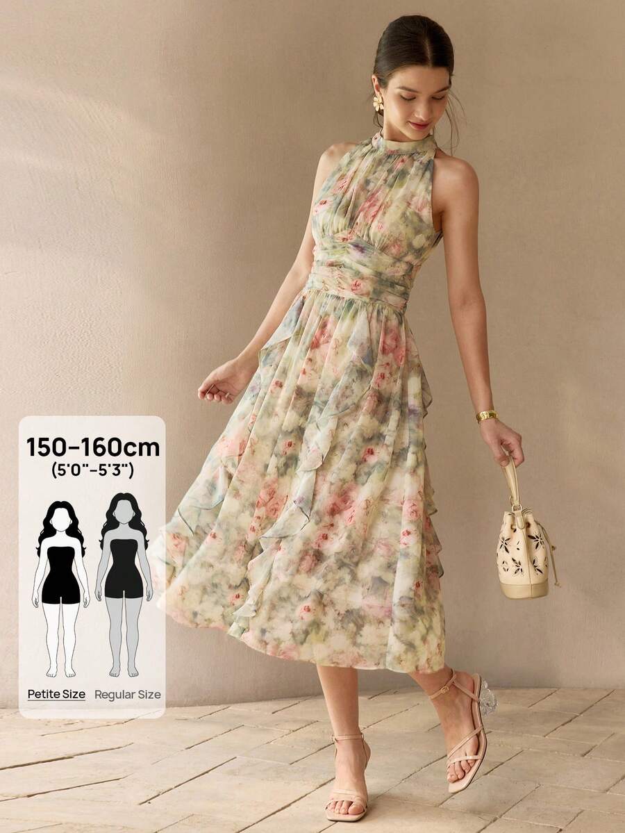 MOTF Petite WOMEN'S FLORAL PRINT MOCK NECK SLEEVELESS DRESS - Multicolor - View 1