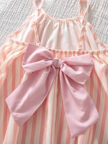 SHEIN 少女编织条纹宽松休闲吊带连衣裙 - 粉色 - 查看 3