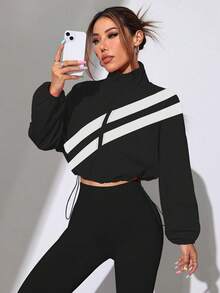 EMERY ROSE Colorblock Zip-Up Sports Jacket With Drawstring Hem, Spring/Autumn - Multicolor - View 8