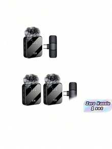 Wireless Mini Lavalier Lapel Microphone For Type-C Cordless Double Mics Plug And Pick-Up 2.4G Ultra-Low Delay Built-In Noise Reduction Chip 5H Working Time For Two-Person Creator - YJH-f15 - View 1