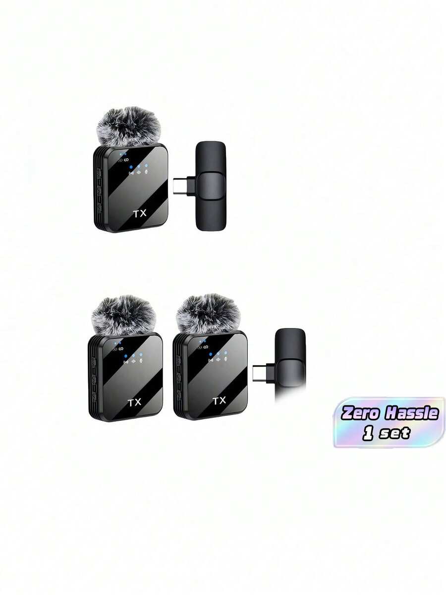 Wireless Mini Lavalier Lapel Microphone For Type-C Cordless Double Mics Plug And Pick-Up 2.4G Ultra-Low Delay Built-In Noise Reduction Chip 5H Working Time For Two-Person Creator - YJH-f15 - View 1
