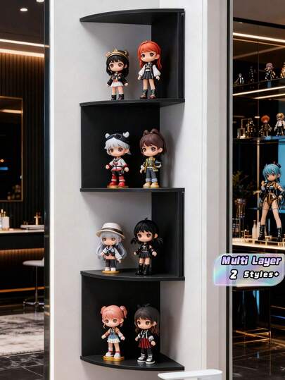 Estantería de pared triangular de montaje en esquina negra, organizador de almacenamiento de múltiples capas para ahorrar espacio en la cocina, el baño y la sala de estar, estantería flotante decorativa