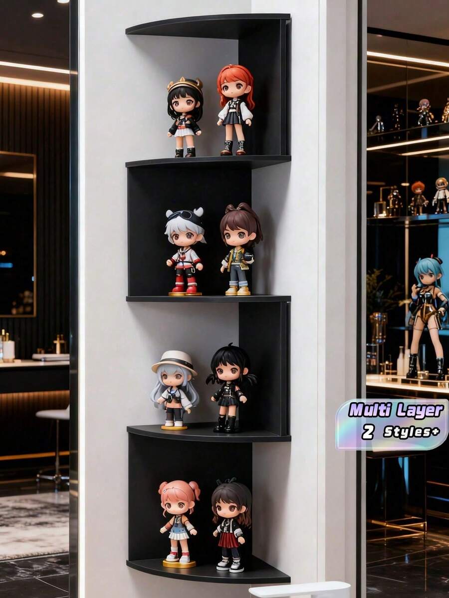 Estantería de pared triangular de montaje en esquina negra, organizador de almacenamiento de múltiples capas para ahorrar espacio en la cocina, el baño y la sala de estar, estantería flotante decorativa - Negro - Ver 1