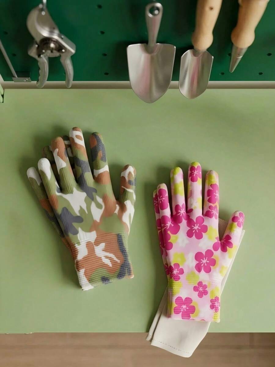 Joivida 1 双印花尼龙手套,轻便弹力针织手套,女士透气防静电防晒手套,轻便透气花卉图案园艺手套,工作防护手套,日常户外驾驶手套,春夏工作防护手套,休闲时尚配饰,节日生日礼物 - 多色 - 查看 1